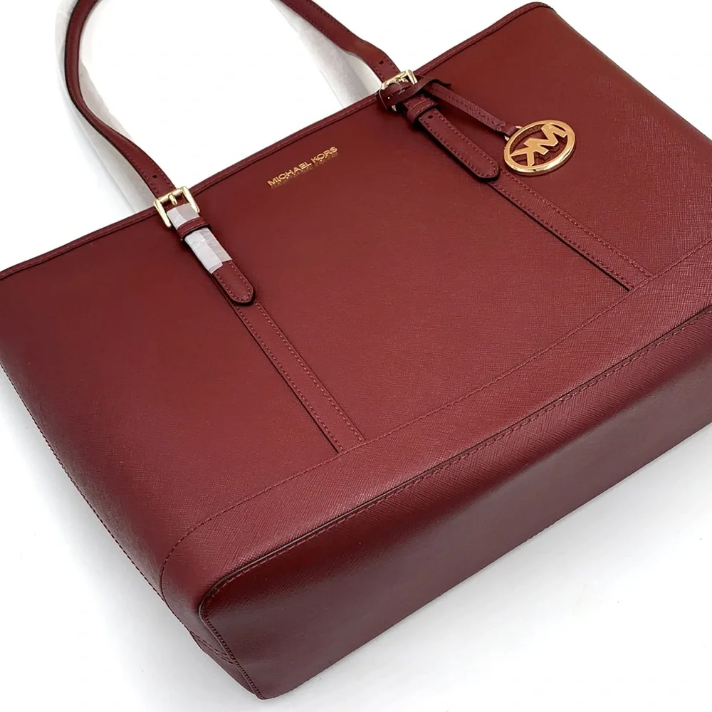 MICHAEL KORS 
Large Top Zip Shoulder Saffiano Leather Tote Bag Dark Cherry - Picture 13 of 15